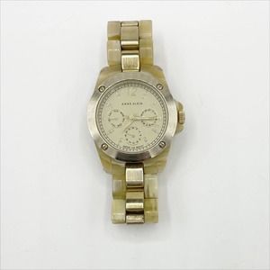 Anne Klein 3 Dial Tortoise And Rhinestone Watch Gold Cream